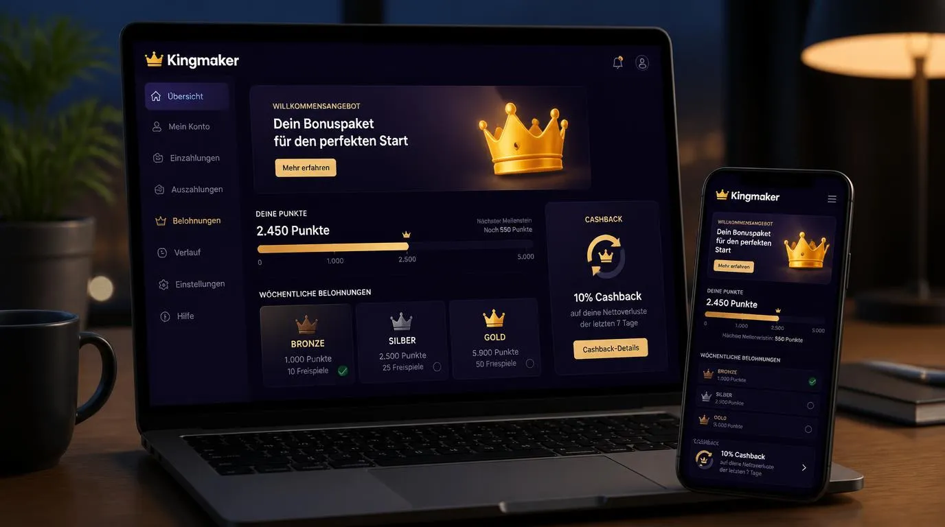 Casino-Aktionsübersicht mit Willkommensbonus, Punktestand und wöchentlichen Prämienstufen